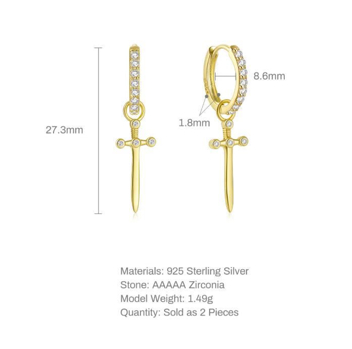 S925 Sterling Silver Dagger-Shaped Hoop Earrings