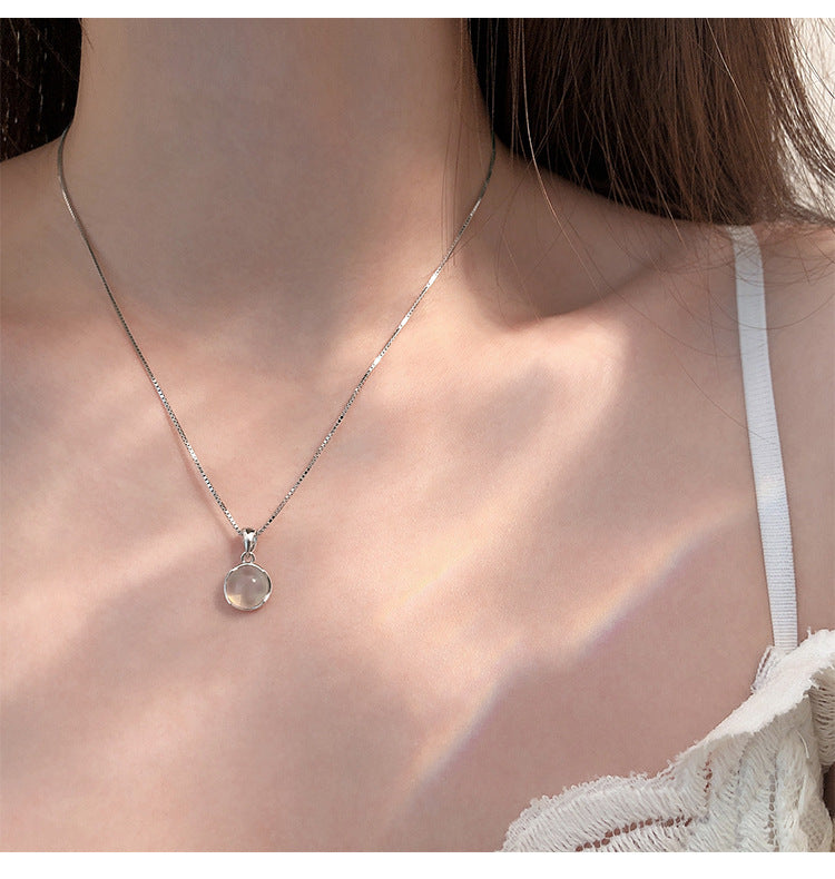 S925 sterling silver cat eye stone circular pendant necklace