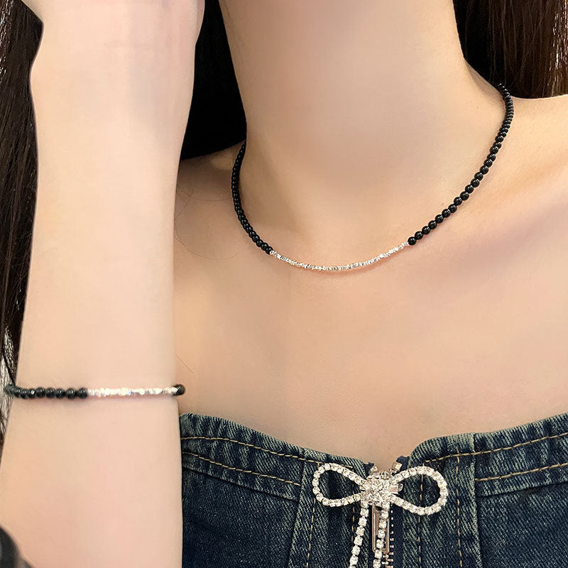 925 sterling silver black agate bead necklace