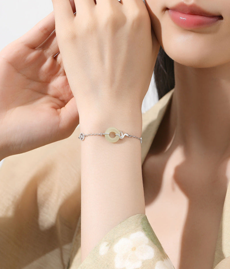 S925 sterling silver zodiac snake safety buckle bracelet