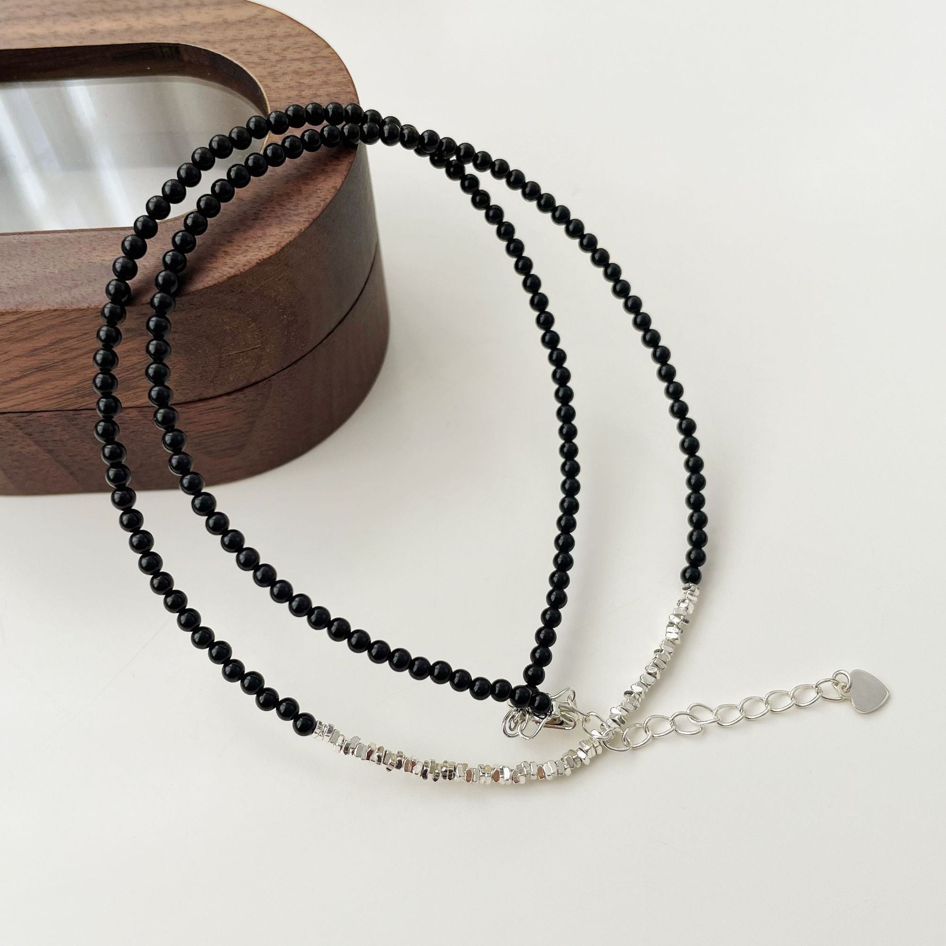 925 sterling silver black agate bead necklace