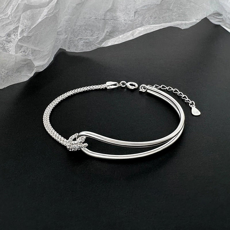 925 sterling silver asymmetrical bracelet - silvery