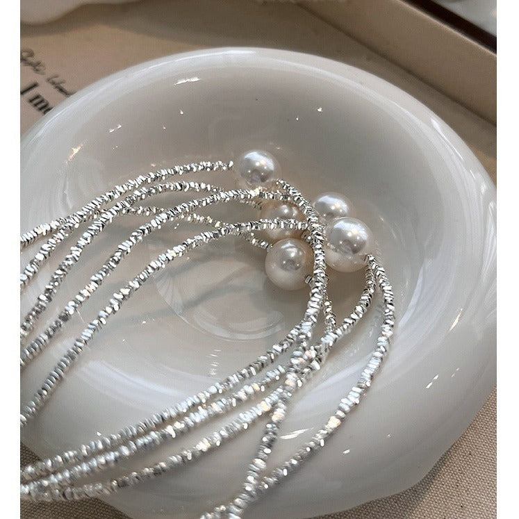 925 sterling silver pearl necklace - silvery