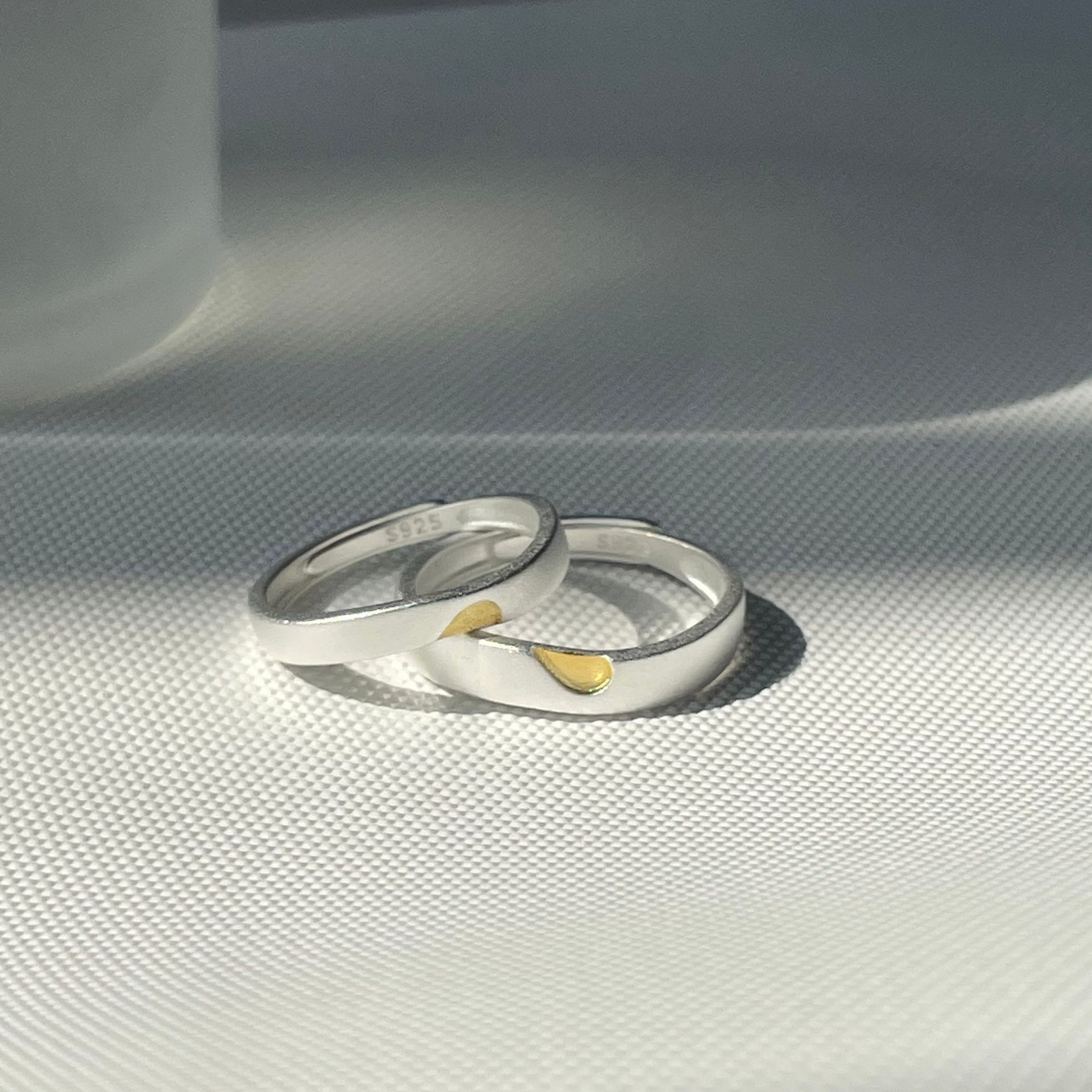 925 sterling silver irregular love couple ring - silvery