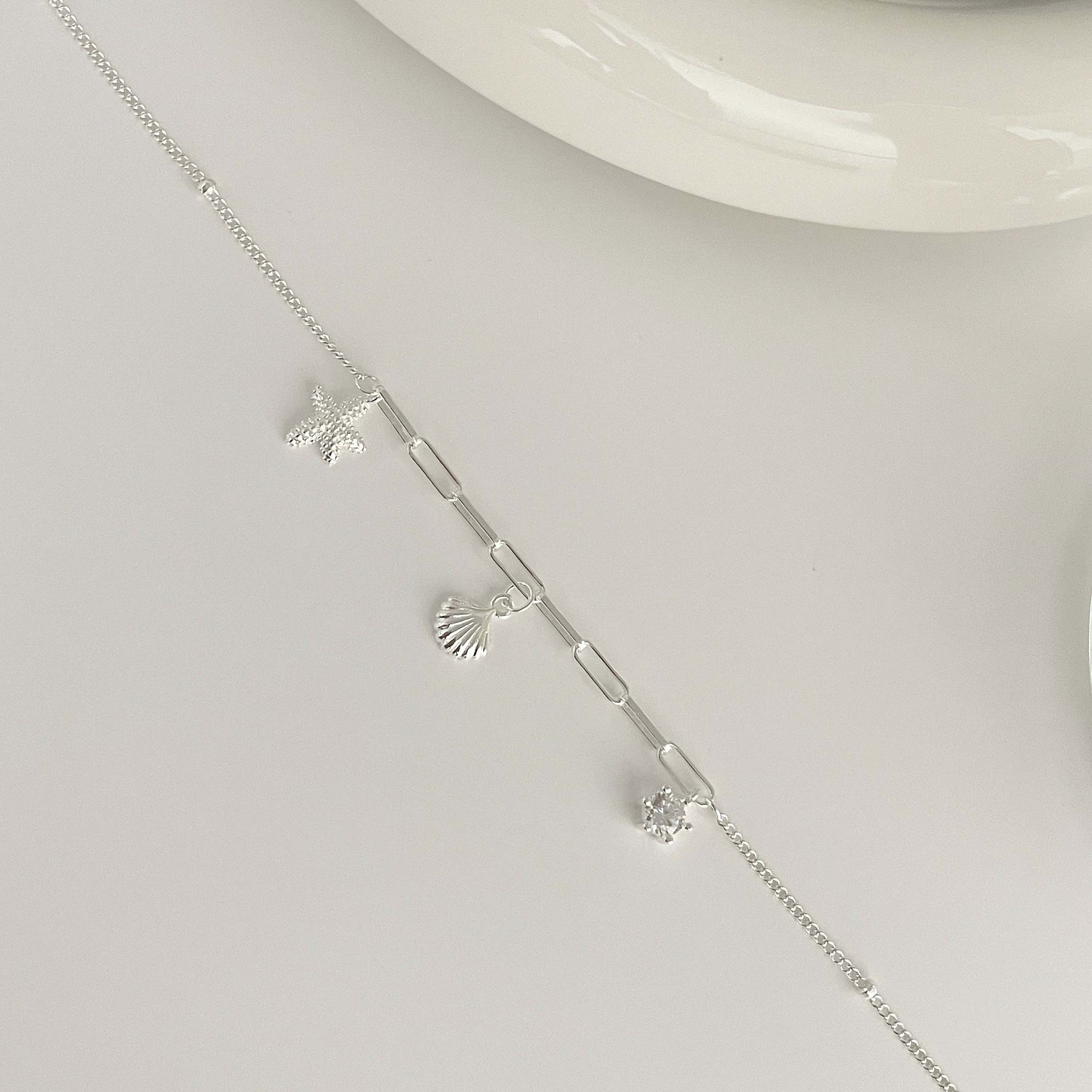 925 sterling silver starfish shell bracelet - silvery