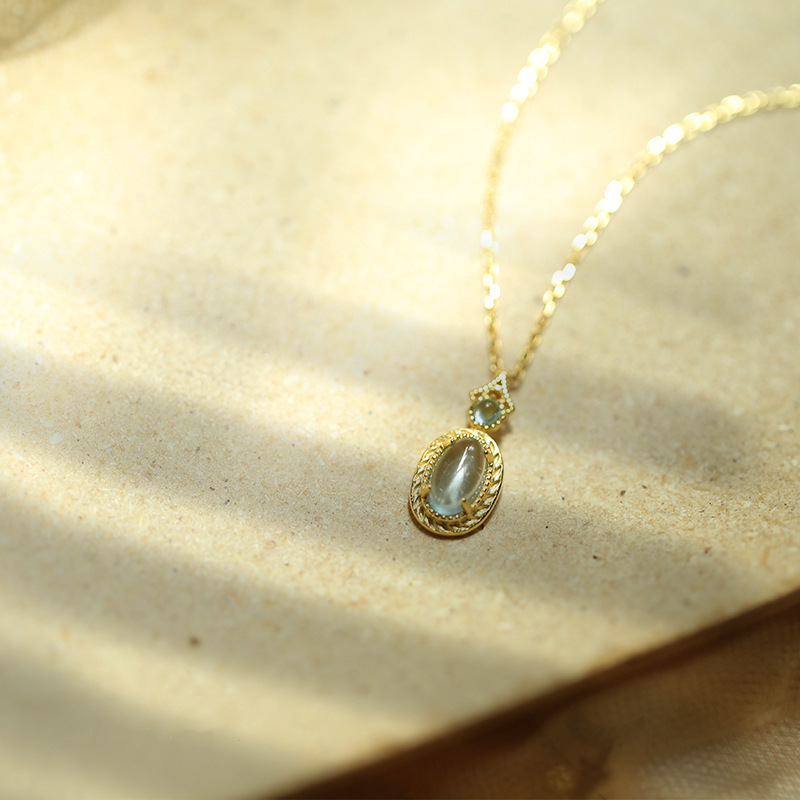 925 sterling silver aquamarine pendant necklace - golden
