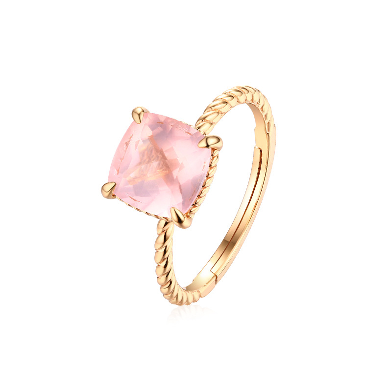 S925 Sterling Silver Gold-Plated Multi-Colored Natural Gemstone Ring