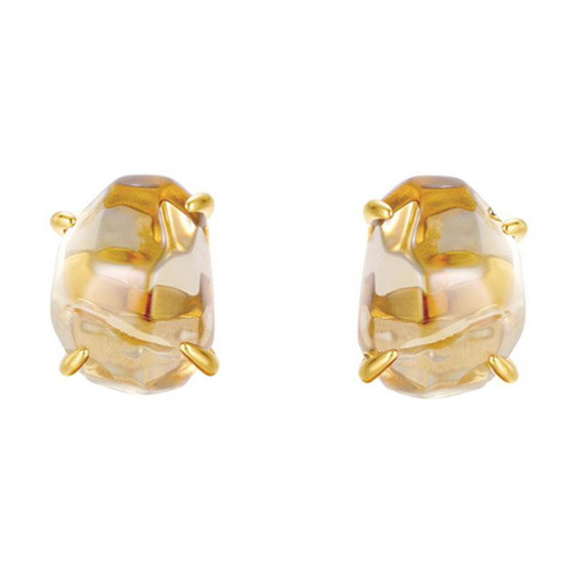 S925 Sterling Silver Gold-plated Irregular Natural Crystal Four-prong Earrings