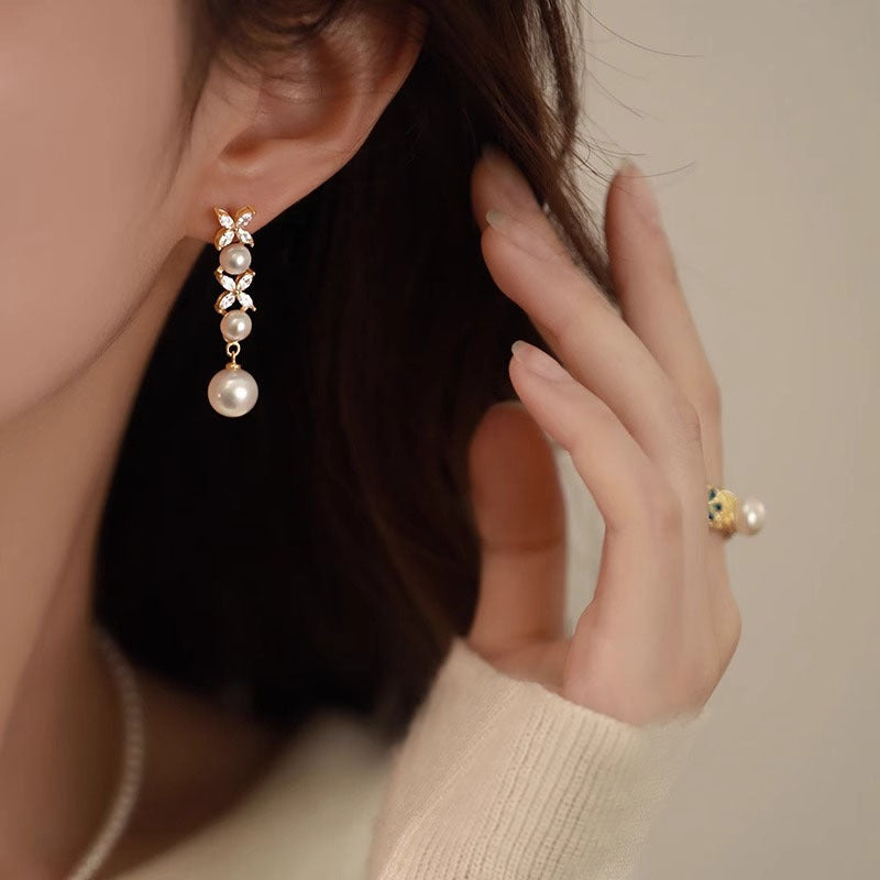 S925 silver  pearl earrings - golden