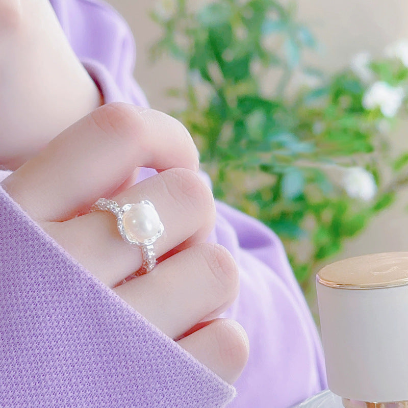 925 sterling silver freshwater pearl ring - silvery