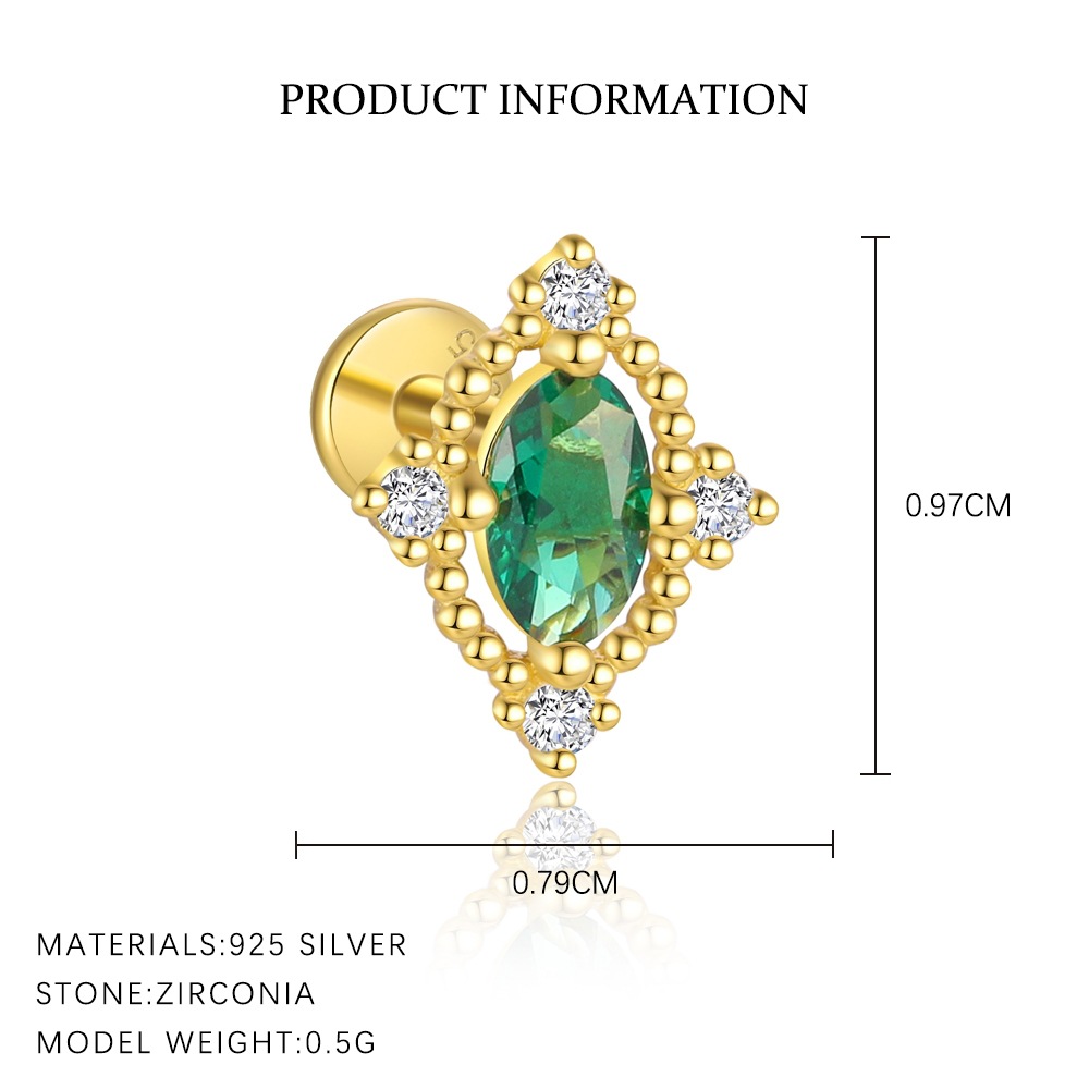 S925 Sterling Silver Stud Earrings with Green Zirconia