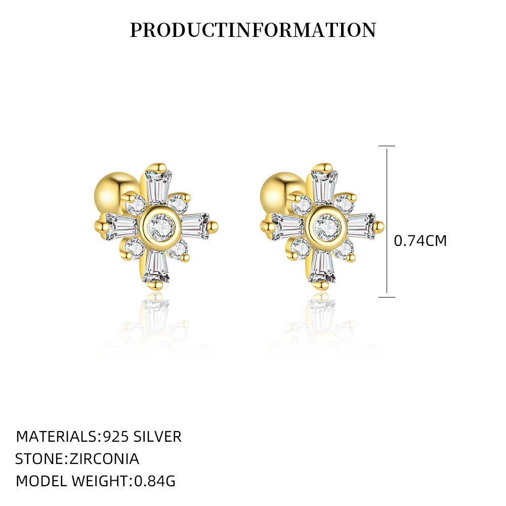 S925 Sterling Silver Geometric Square Zircon Stud Earrings