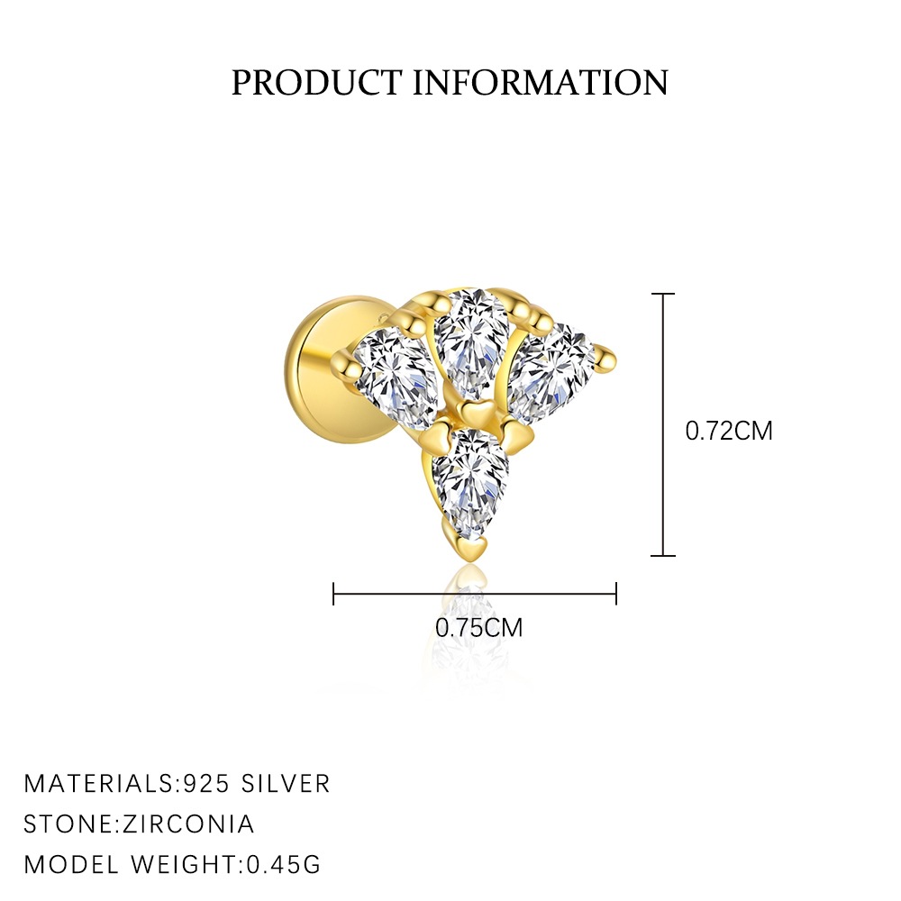 S925 Sterling Silver Teardrop-Shaped Stud Earrings with Zirconia