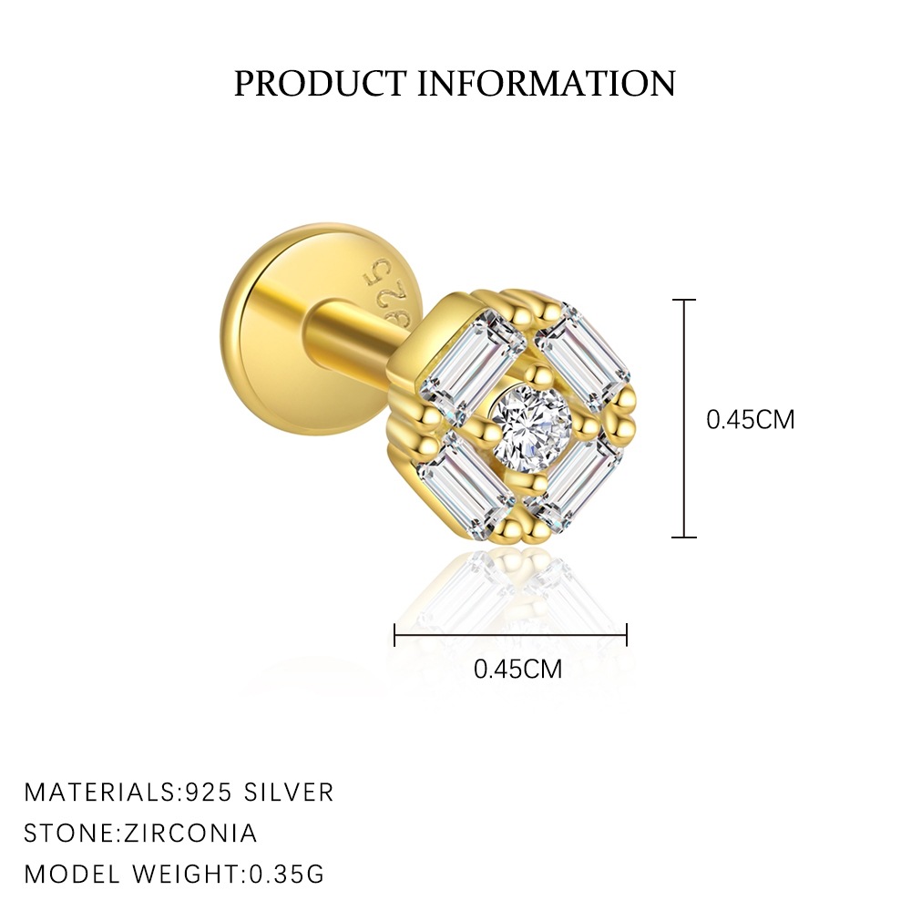 S925 Sterling Silver Flat-Top Stud Earrings with Zirconia