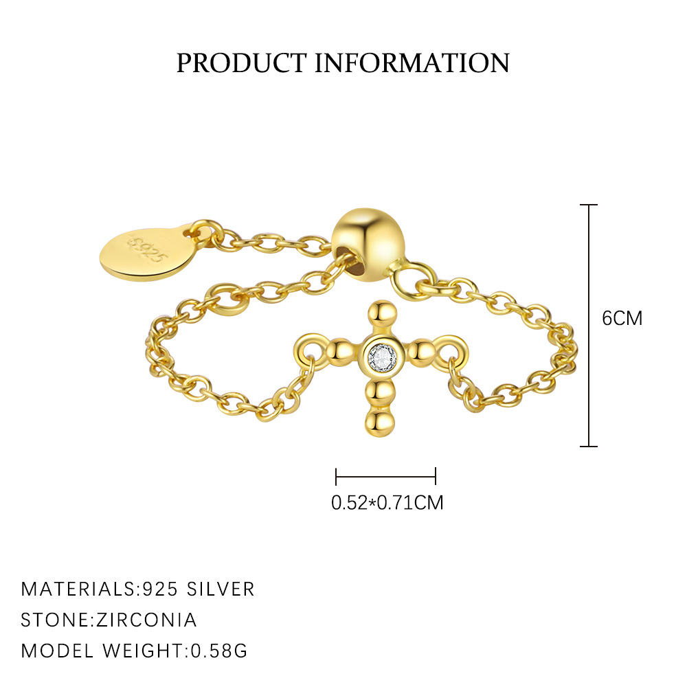 S925 Sterling Silver Chain Ring with Zirconia