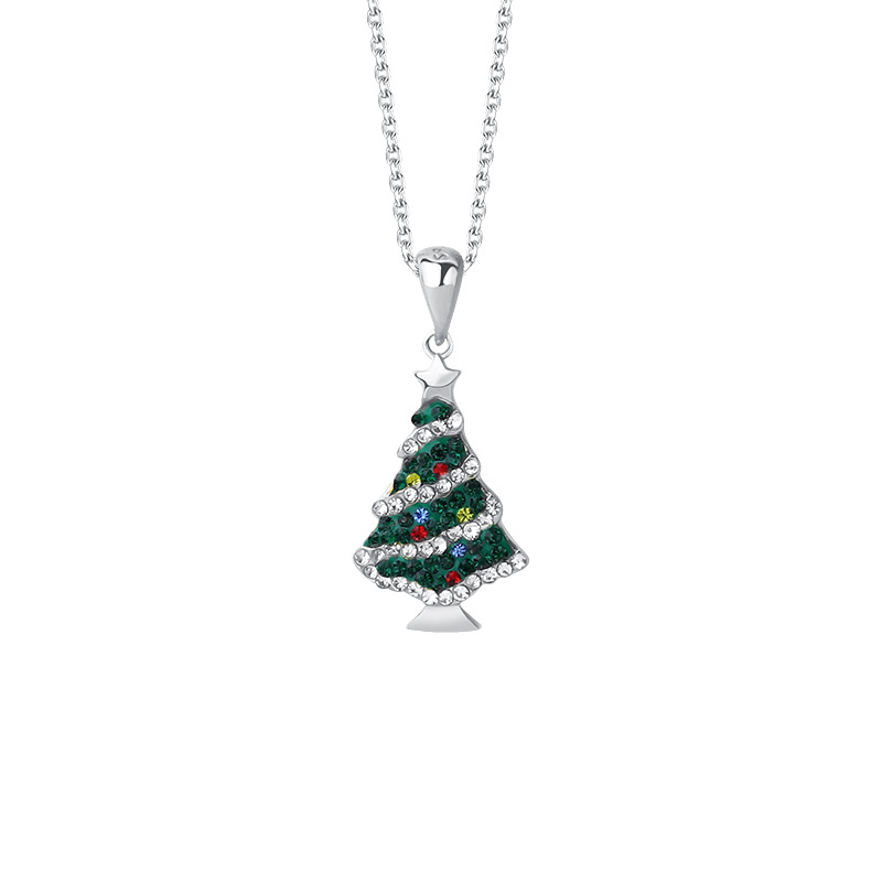 925 Sterling Silver Colorful Zircon Christmas Tree Necklace and Earring Set