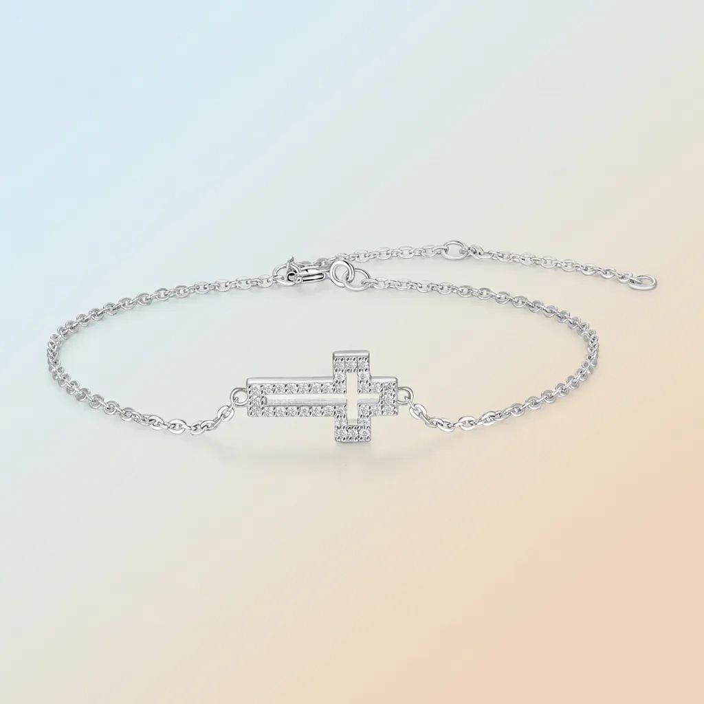 S925 Sterling Silver Non-Tarnishing Moissanite Cross Bracelet