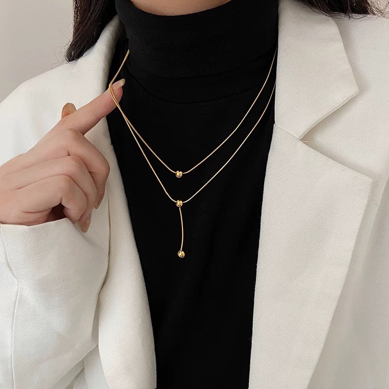 S925 sterling silver double-layer long necklace - golden