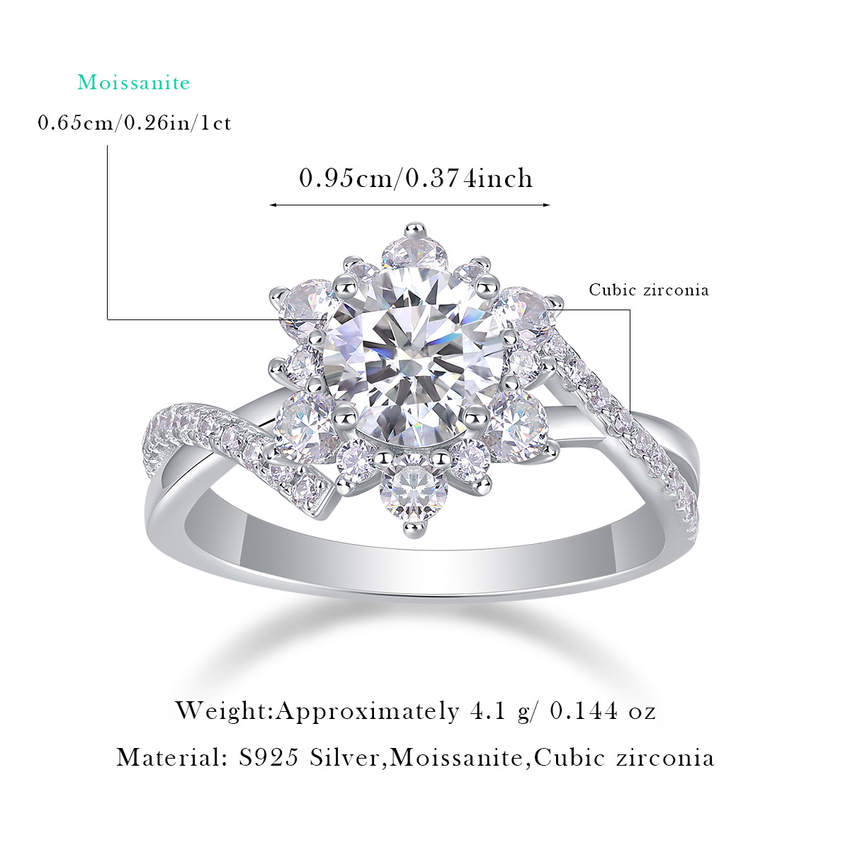 S925 Silver Moissanite Solid-Band Ring