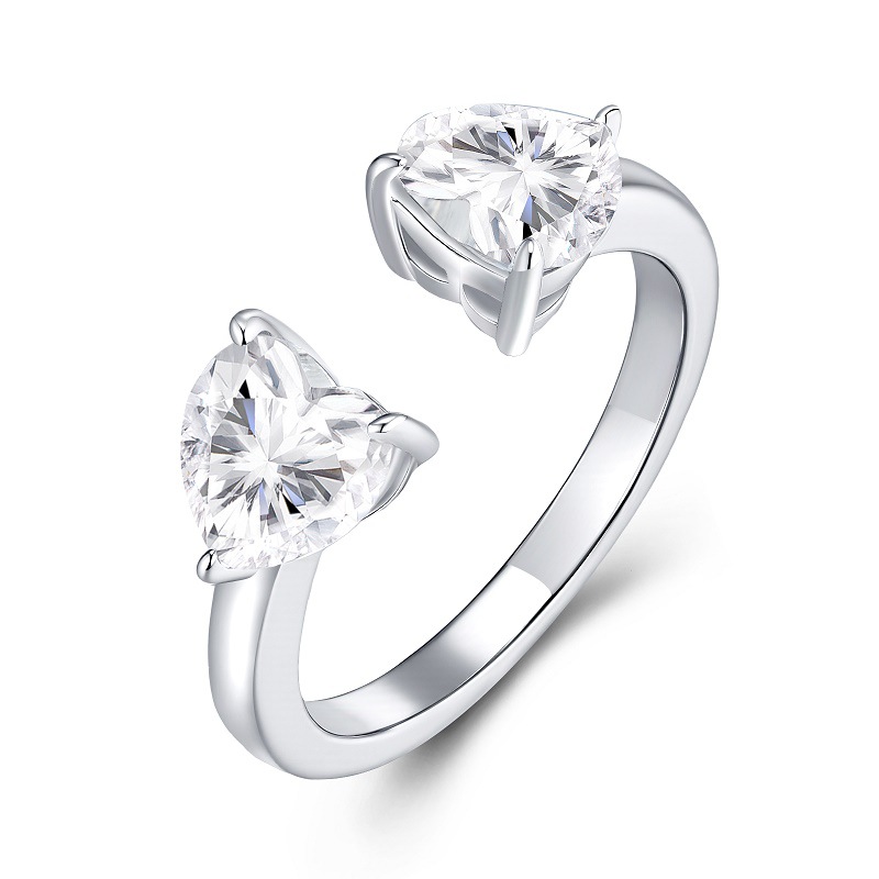 S925 Sterling Silver Square Moissanite Open Ring