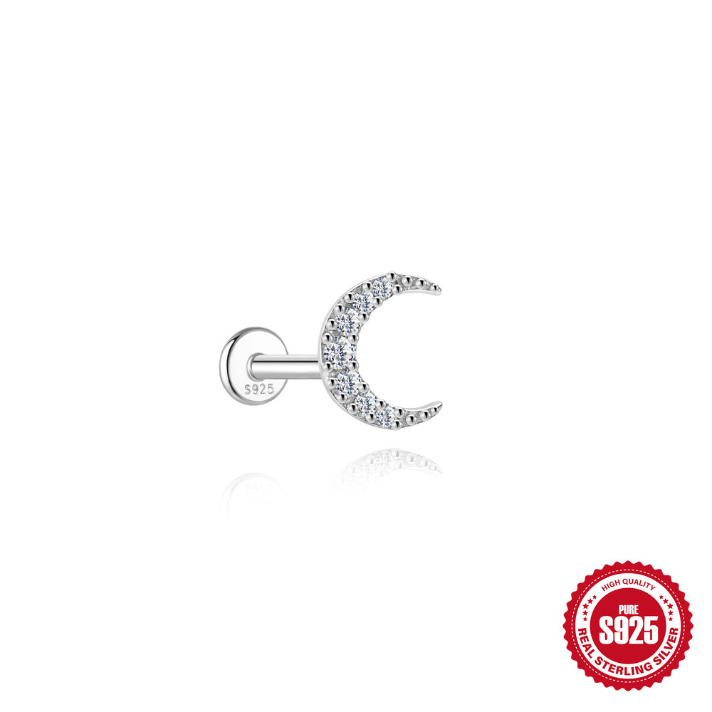 S925 Sterling Silver Square Star & Moon Moissanite Stud Earrings