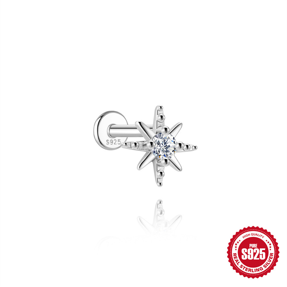 S925 Sterling Silver Bow Moissanite Flat-Back Threaded Cartilage Stud