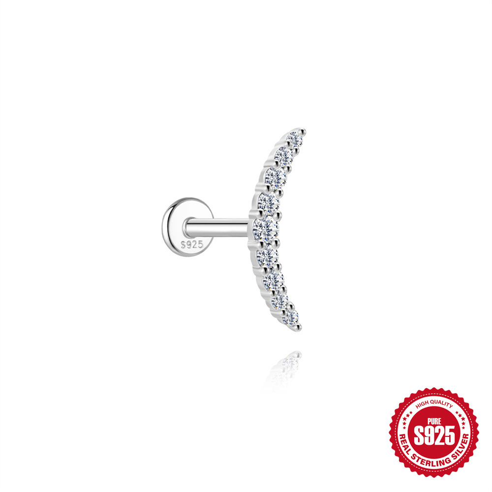 S925 Sterling Silver Bow Moissanite Flat-Back Threaded Cartilage Stud