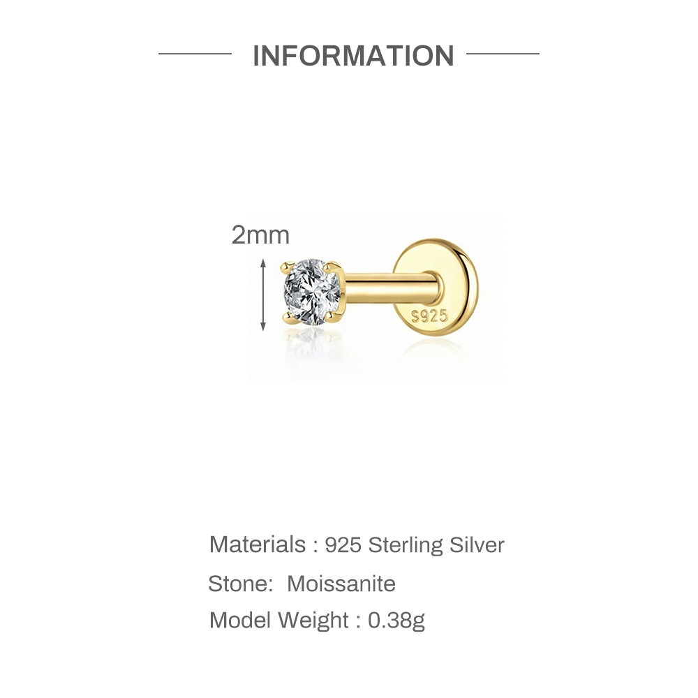 S925 Sterling Silver 4-Prong Flat-Back Moissanite Stud Earring