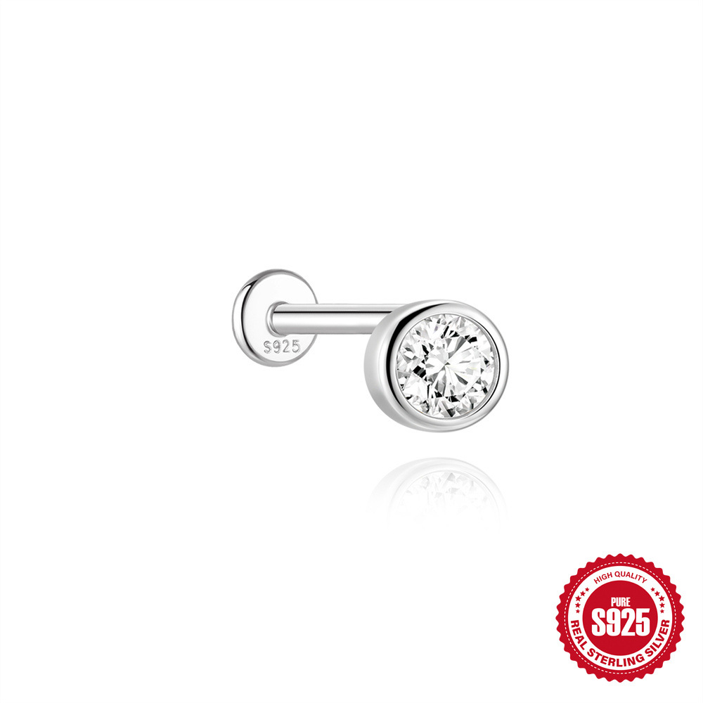 S925 Sterling Silver Moissanite Classic Bezel-Set Round Screw-Back Earrings