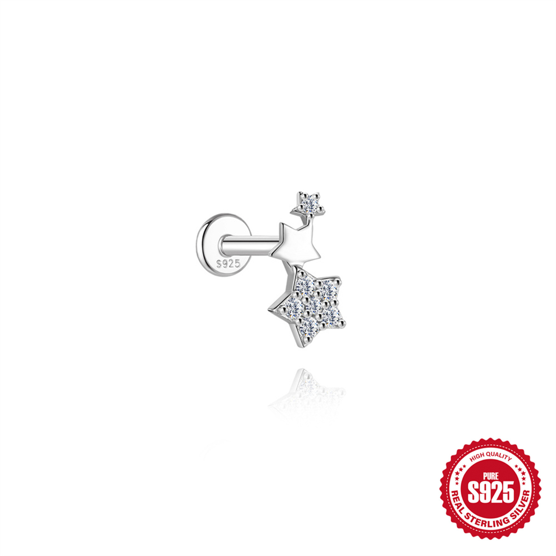 S925 Sterling Silver Moissanite Ear Stud: Starburst, Heart, Pentagram, Butterfly, and Eye Designs