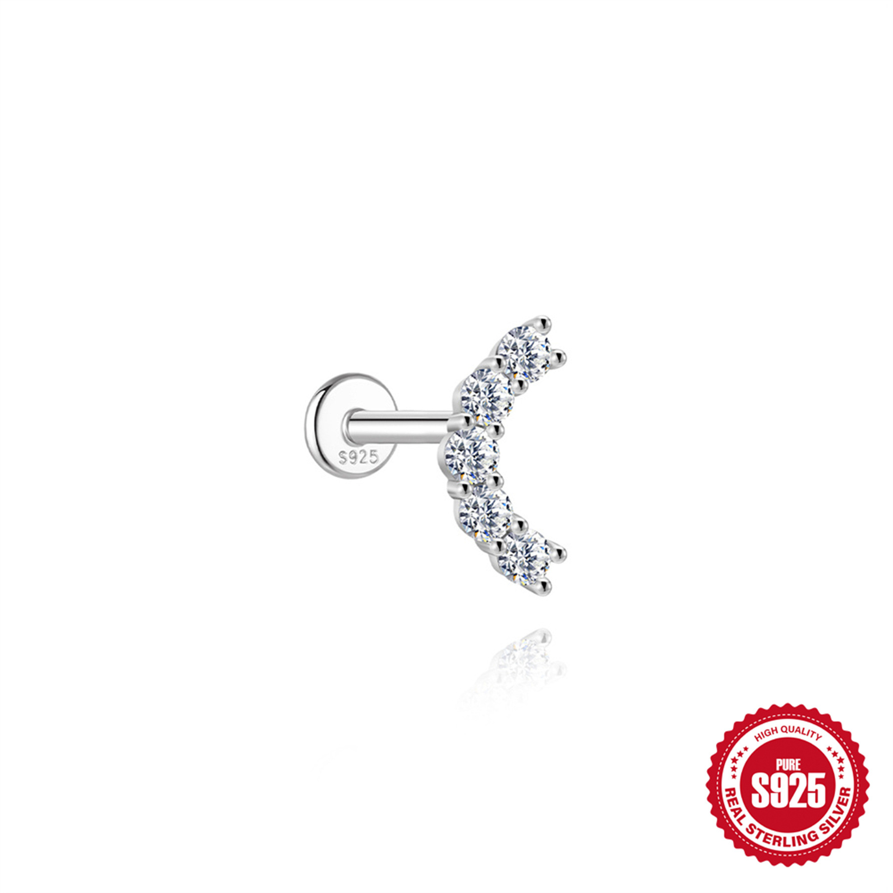 S925 Sterling Silver Moissanite Ear Stud: Starburst, Heart, Pentagram, Butterfly, and Eye Designs