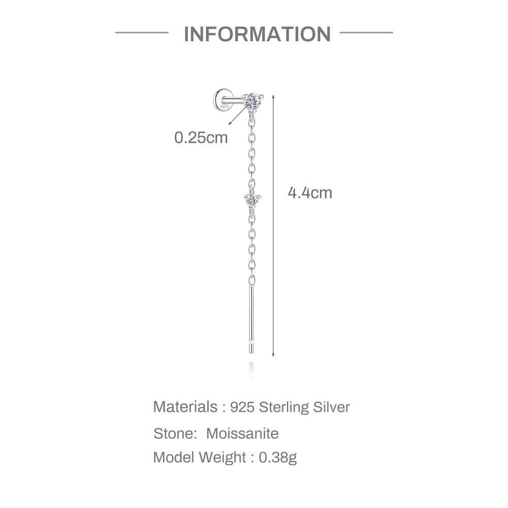 S925 Sterling Silver Moissanite Flat-Back Threaded Piercing Earring