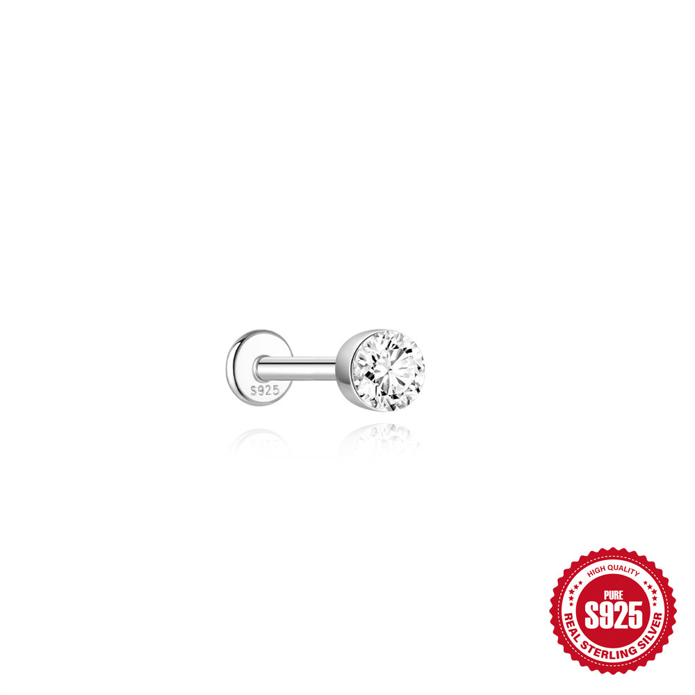 S925 Sterling Silver Moissanite Threaded Cartilage Stud