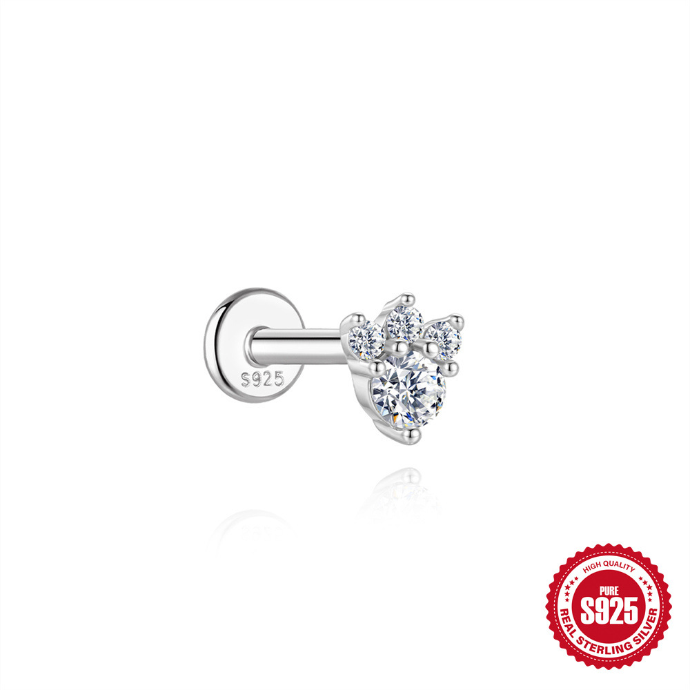 S925 Sterling Silver Moissanite Threaded Cartilage Stud