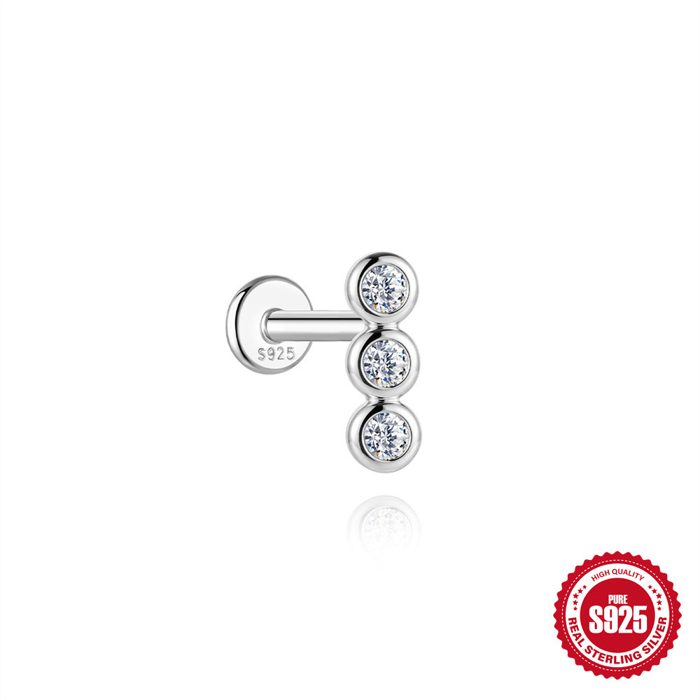 S925 Sterling Silver Moissanite Threaded Cartilage Stud
