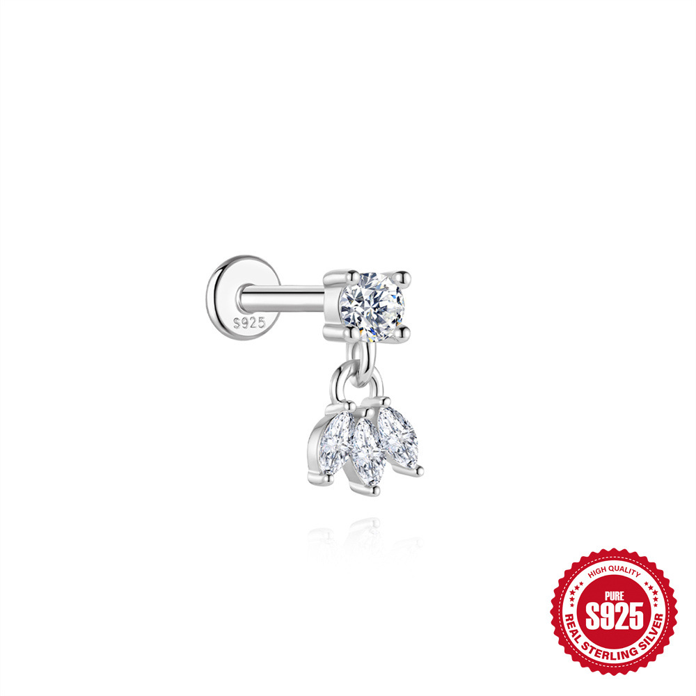 S925 Sterling Silver Moissanite Threaded Cartilage Stud