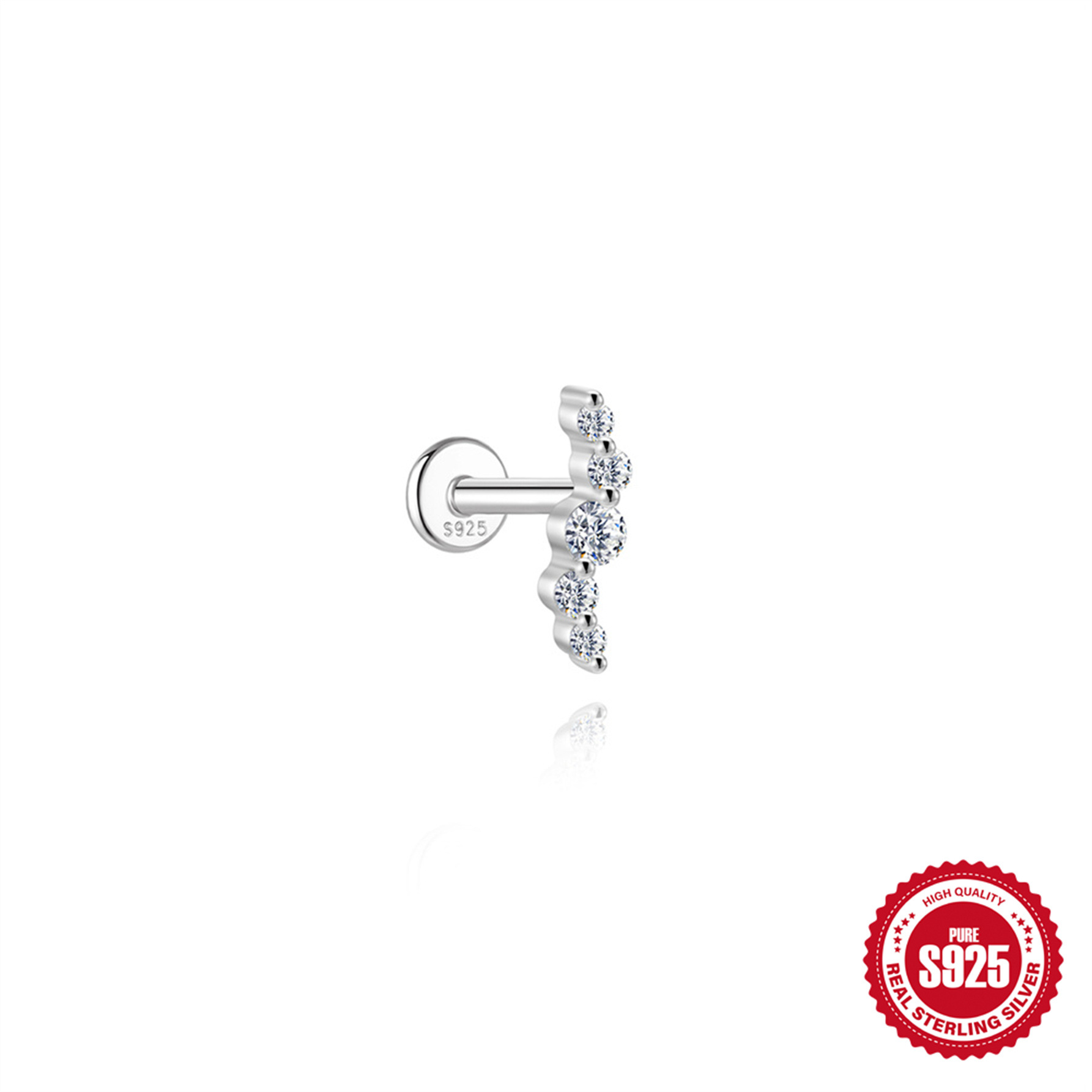 S925 Sterling Silver Moissanite Flat-Back Threaded Cartilage Stud(Single unit)