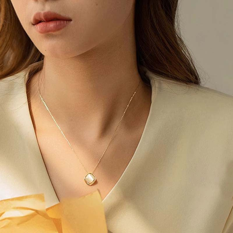S925 Solid Silver Geometric Pendant Necklace - Golden
