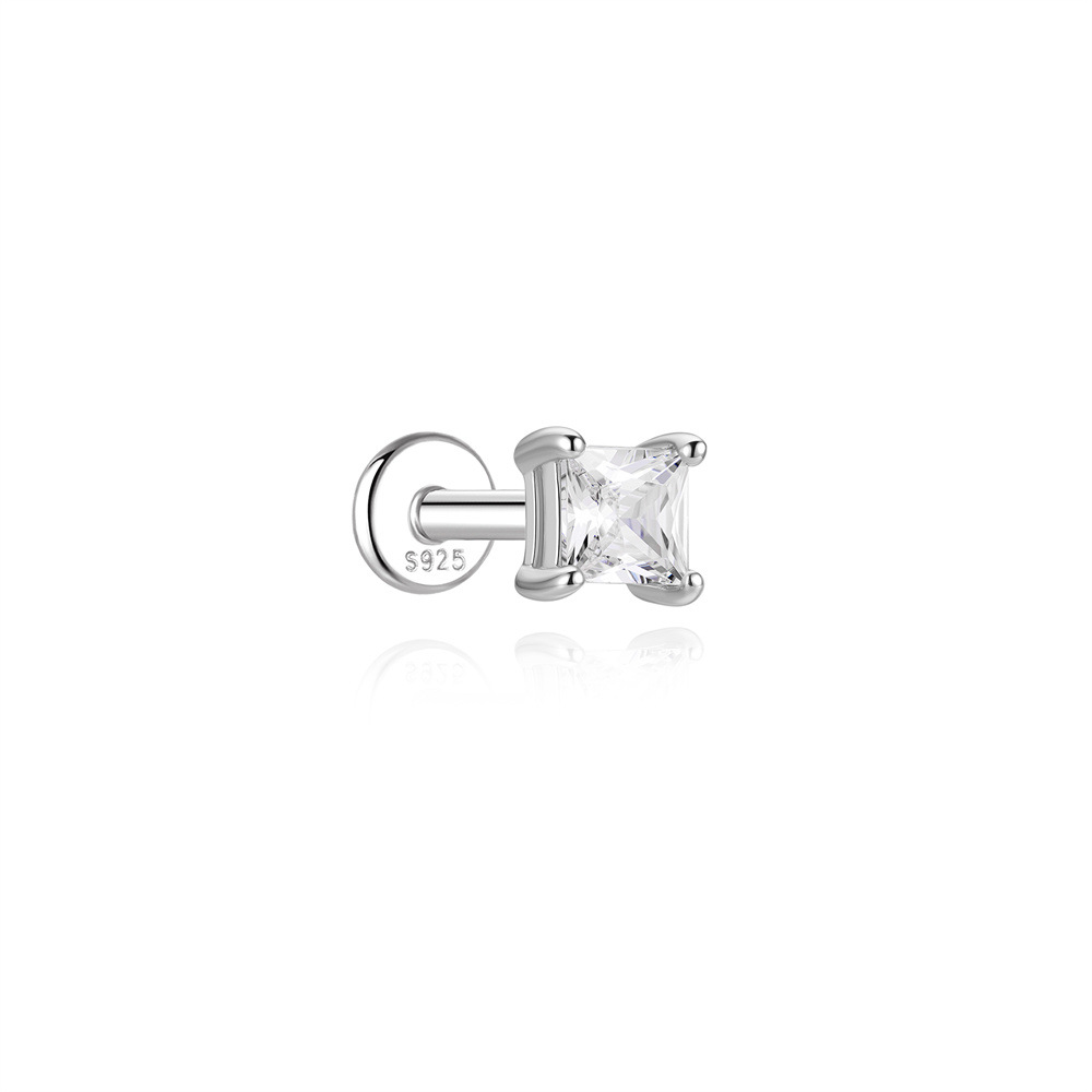 Authentic 925 Sterling Silver Geometric Earrings with D-Color Moissanite