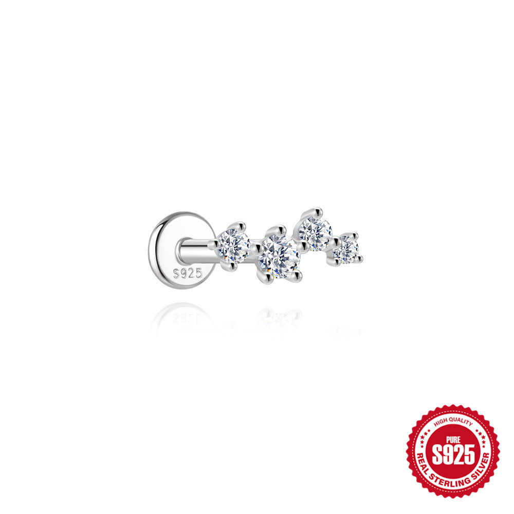 S925 Sterling Silver Moissanite Flat-Back Threaded Piercing Earring(Single unit)
