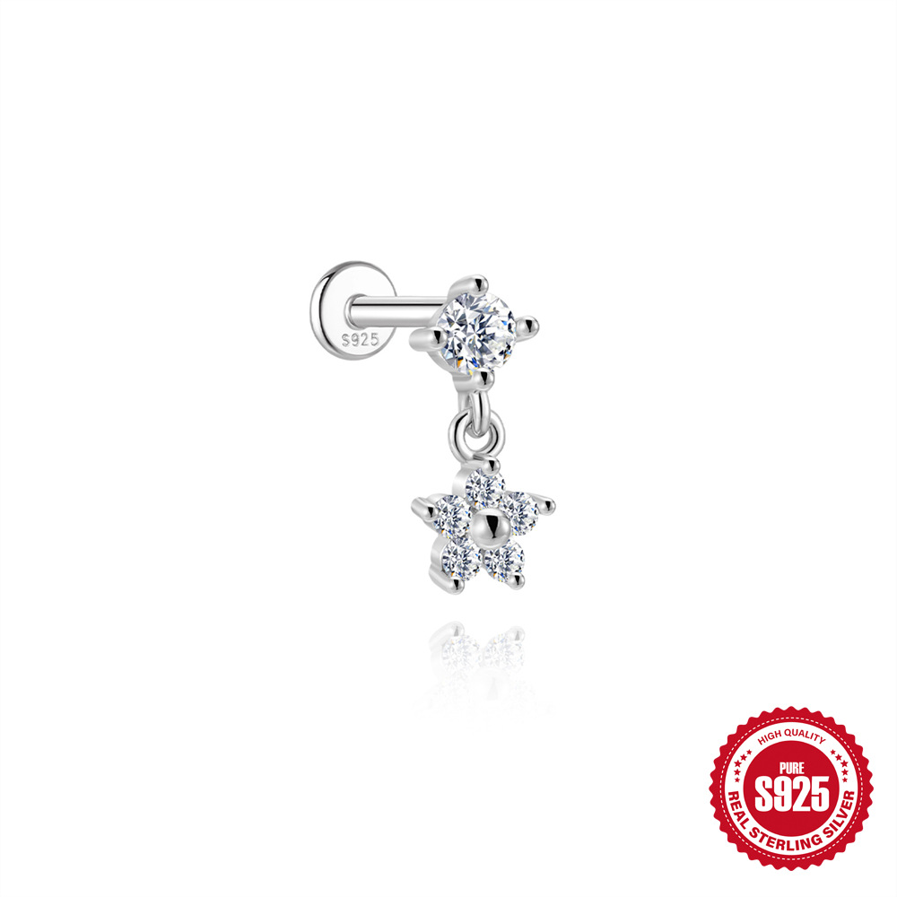 S925 Sterling Silver Snowflake & Wave Spinner Tassel Moissanite Earrings(Single unit)