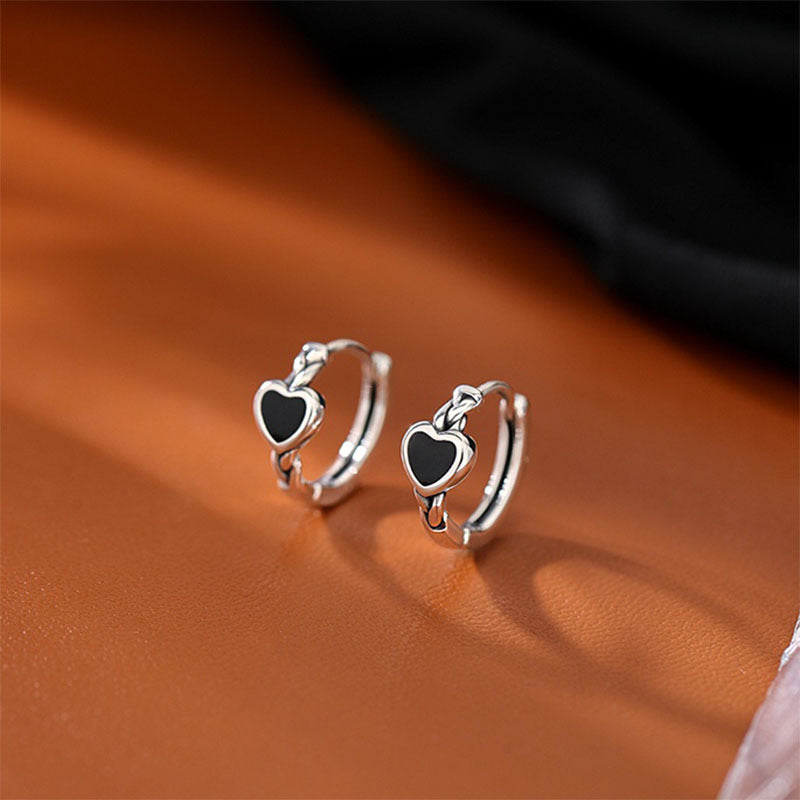 925 silver black heart-shaped ear buckle - silvery