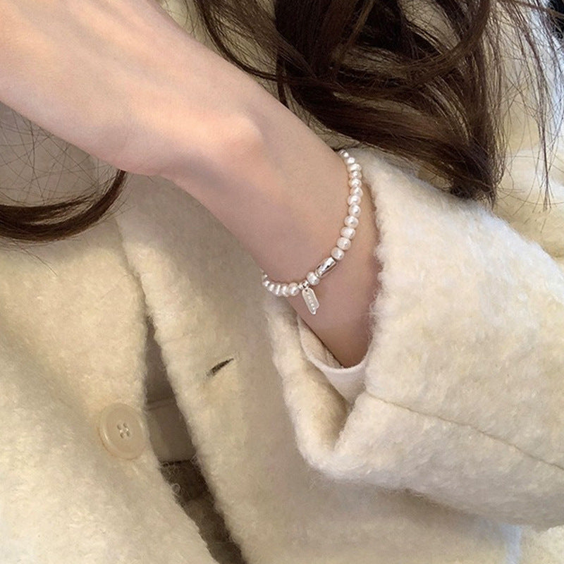 925 sterling silver freshwater pearl bracelet - silvery