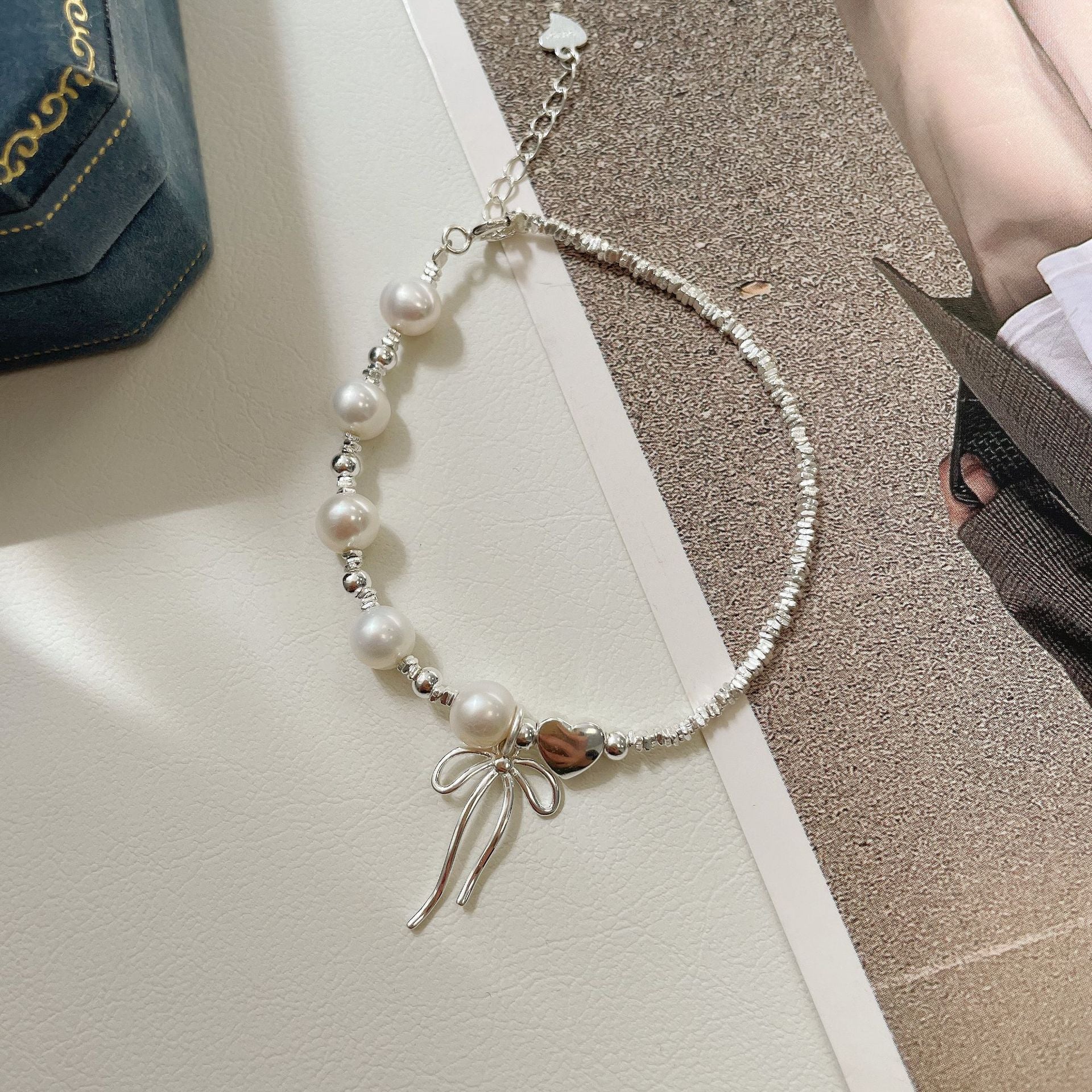 925 sterling silver pearl bracelet - silvery