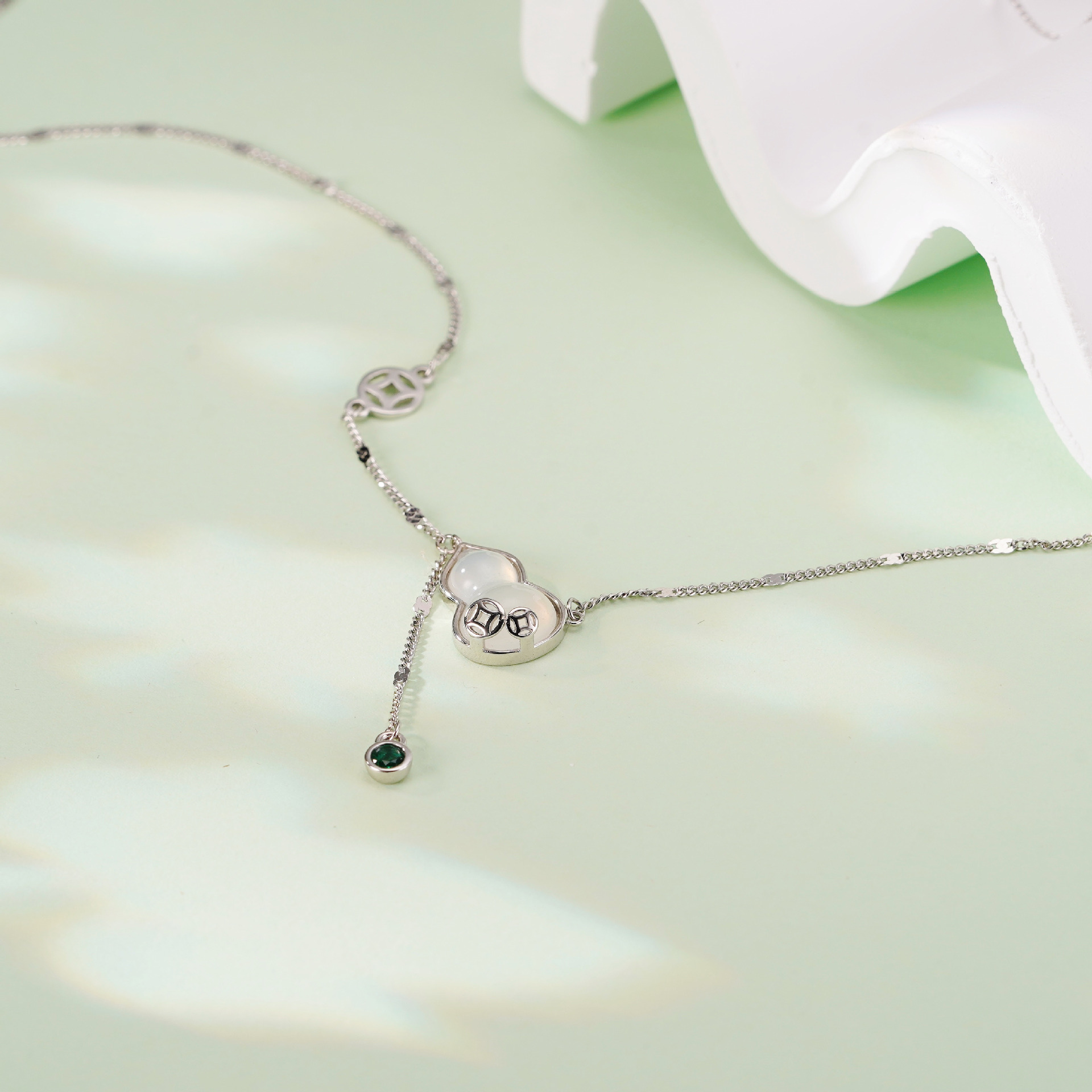 925 sterling silver gourd pendant necklace - silvery