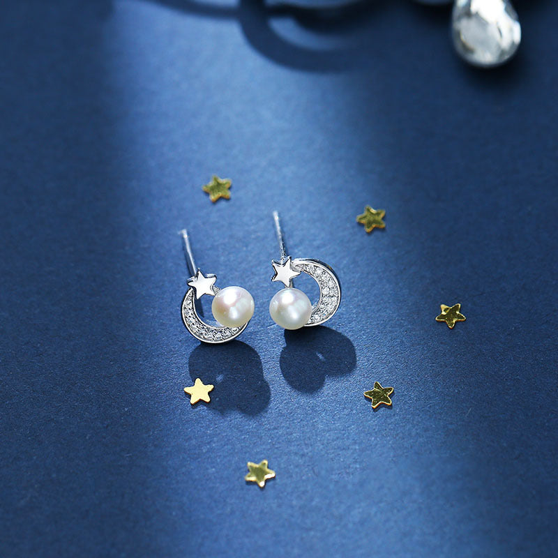 925 sterling silver star and moon earrings - silvery