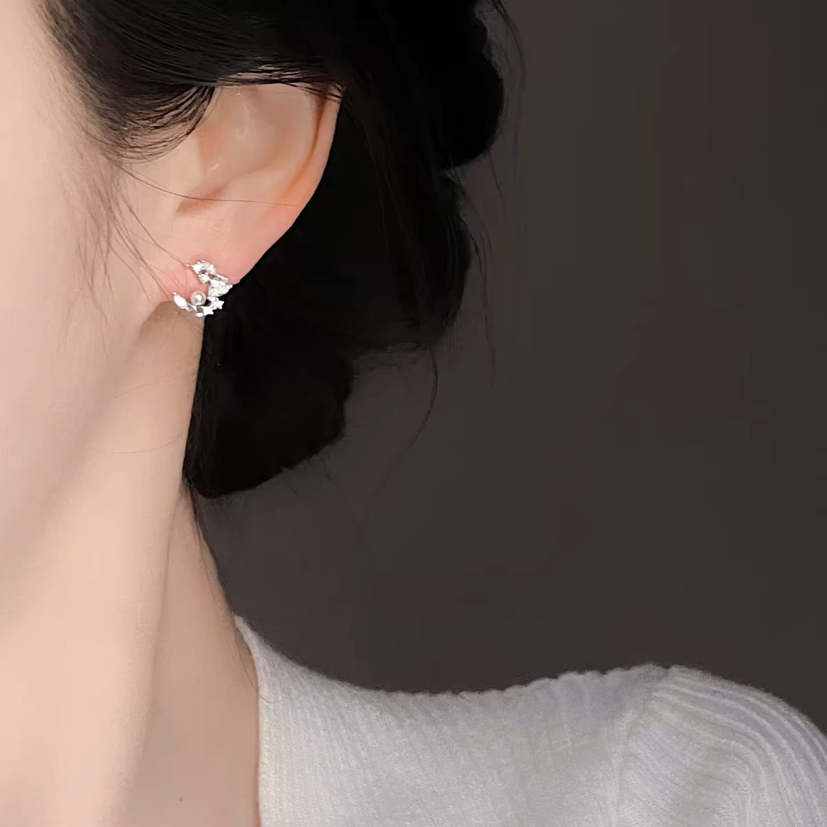 925 sterling silver inlaid sparkling zirconium earrings - silvery