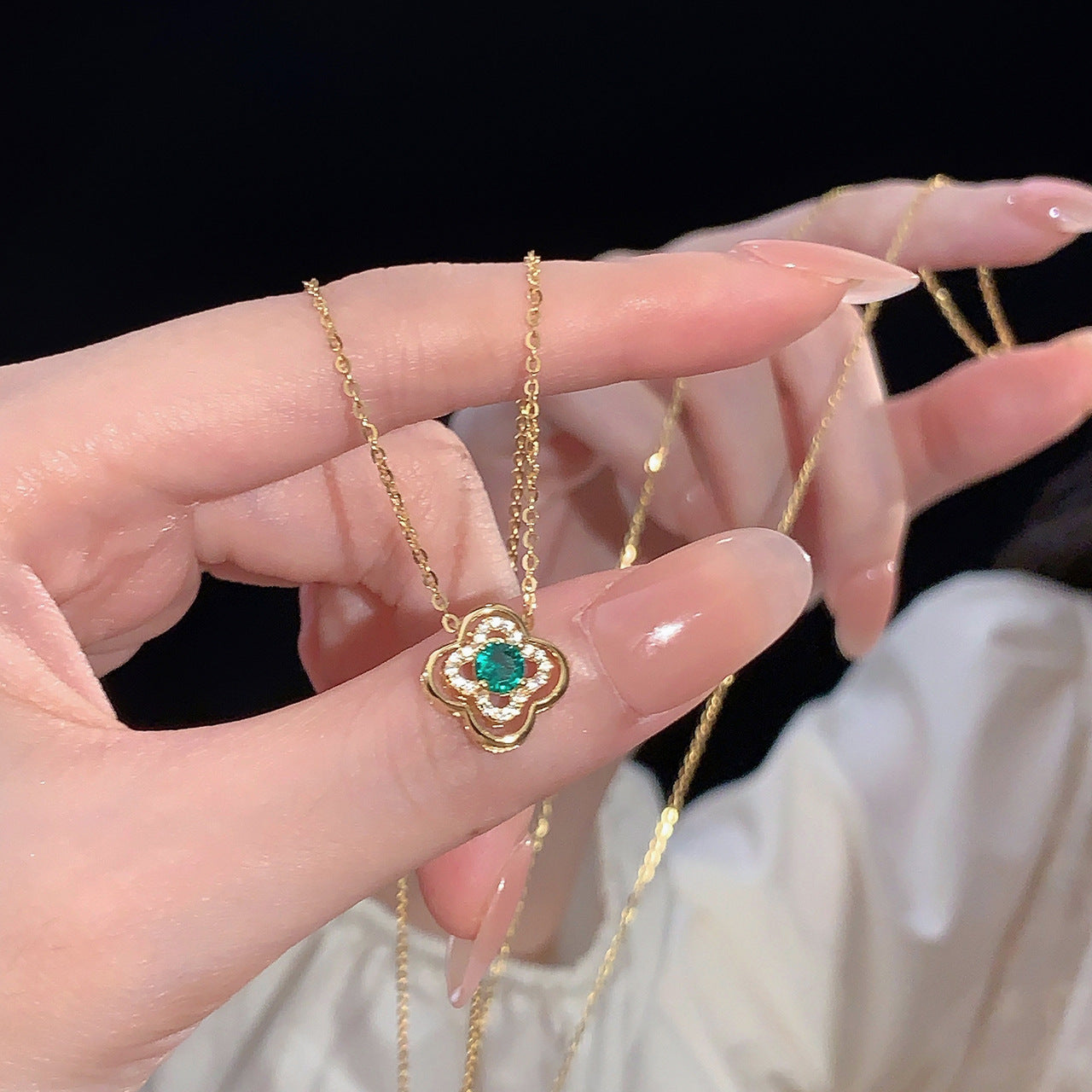 925 pure silver four-leaf clover pendant necklace