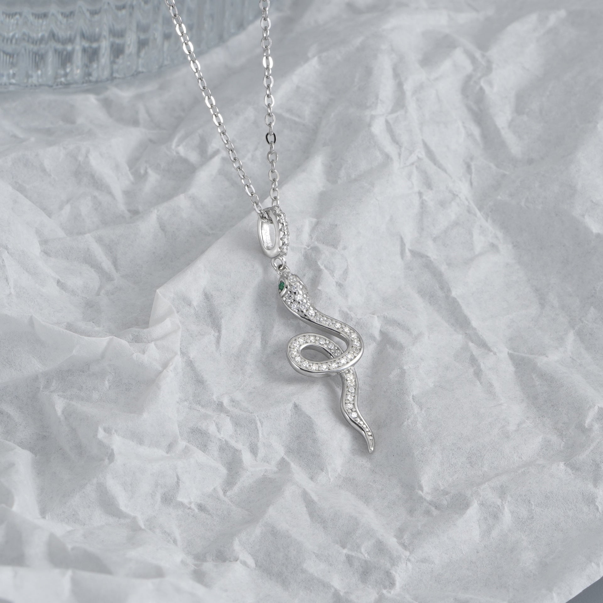 S925 sterling silver snake pendant necklace