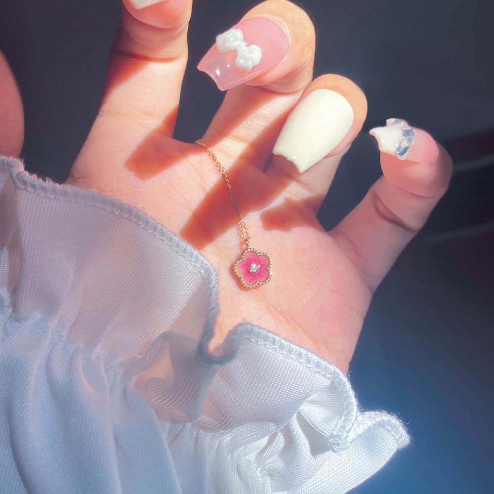 925 sterling silver small flower necklace - rose golden